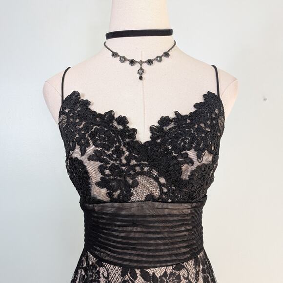 Vintage Cache Prom Dress Maxi Gown 8 Black Tan Lace Empire Y2K 90S Fairy Goth - Picture 4 of 14